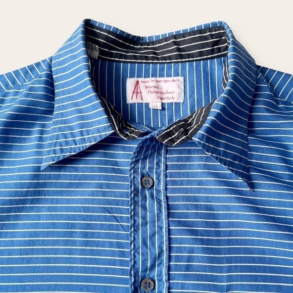 Vintage Womens Haberdashers Pinstripe Shirt Buttoned Blue Cotton XXL Switzerland - Picture 5 of 12